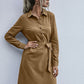 Solid Half Button Belted Shirt Dress