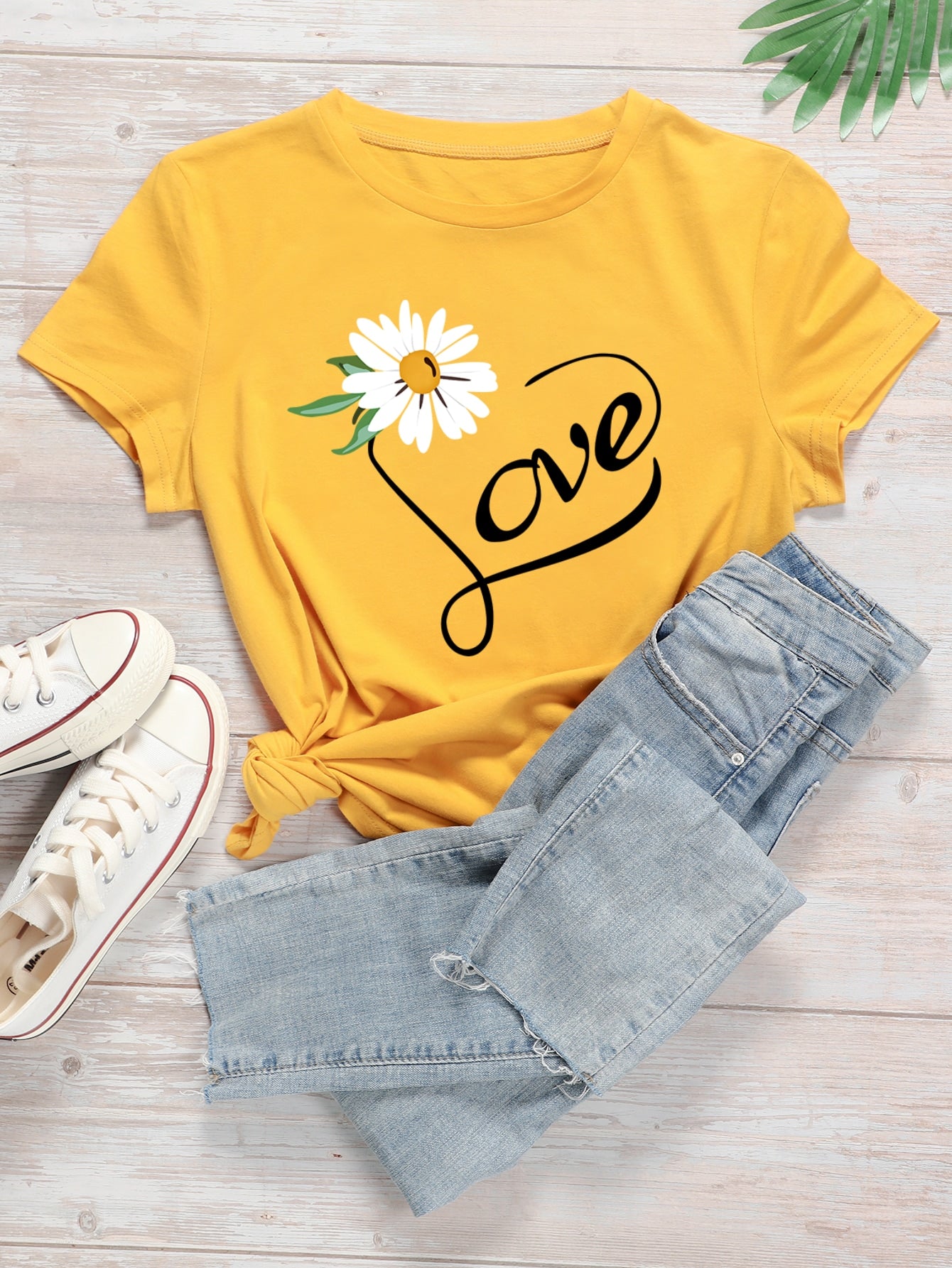 Floral And Letter Graphic Tee
