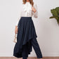 Solid Pants With Asymmetrical Hem Skirt