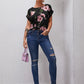 Batwing Sleeve Floral Print Top