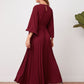 Bell Sleeve Self Belted Pleated Dress