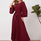 Bell Sleeve Self Belted Pleated Dress