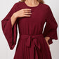 Bell Sleeve Self Belted Pleated Dress