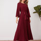 Bell Sleeve Self Belted Pleated Dress