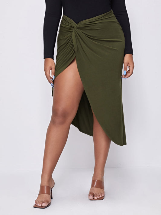Plus Twist Front Asymmetrical Hem Skirt