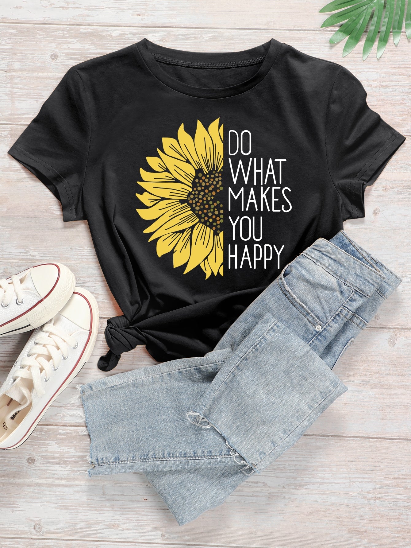 Slogan And Sunflower Print Tee