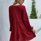 Waffle Bishop Sleeve Ruffle Hem Dress