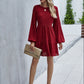 Waffle Bishop Sleeve Ruffle Hem Dress