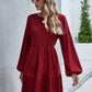 Waffle Bishop Sleeve Ruffle Hem Dress