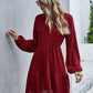 Waffle Bishop Sleeve Ruffle Hem Dress