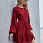 Waffle Bishop Sleeve Ruffle Hem Dress