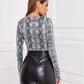 Snakeskin Print Ruched Front Fitted Crop Top