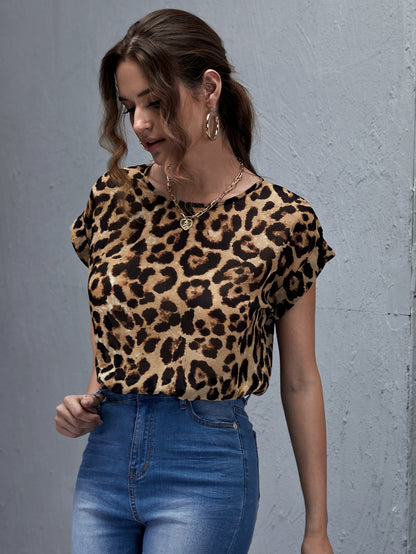 Leopard Roll Up Sleeve Top