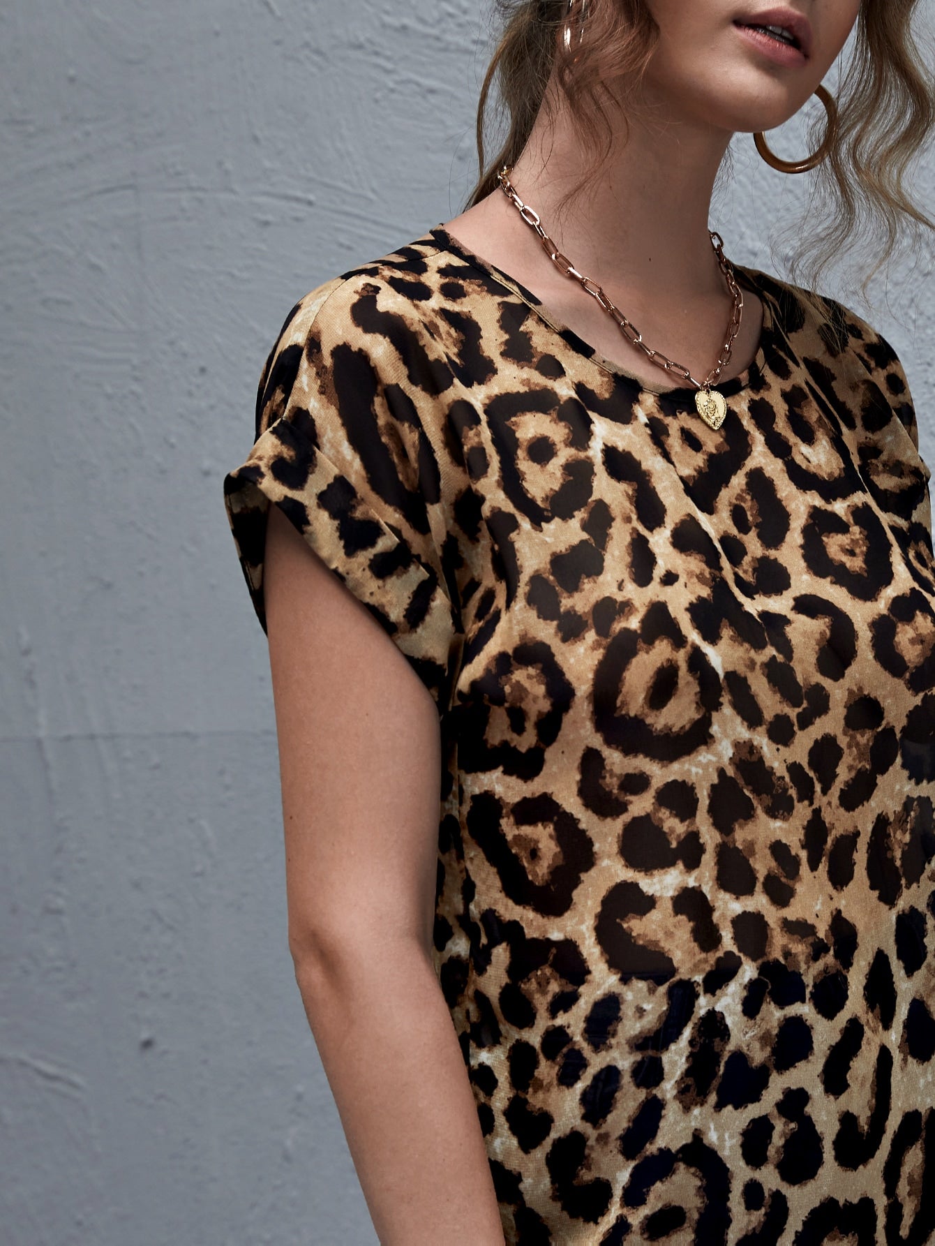 Leopard Roll Up Sleeve Top