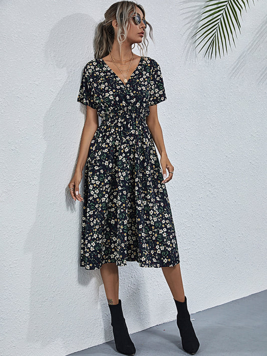 Surplice Front Ditsy Floral A-line Dress