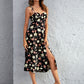 Floral Print Tie Shoulder High Split Hem Bustier Cami Dress