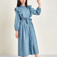 Girls Collared Buttoned Front Self Belted Ruffle Trim Dress