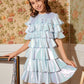 Girls Layered Ruffle Trim Metallic Dress