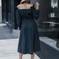 Bardot Ruffle Trim Belted A-line Dress