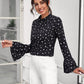 Bell Sleeve Polka Dot Ruched Front Top