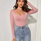 Buttoned Front Rib-knit Fitted Top