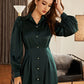Collared Buttoned Front Fold Pleated Dress
