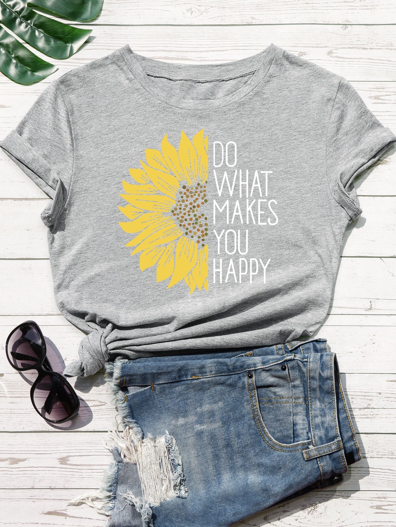 Slogan And Sunflower Print Tee