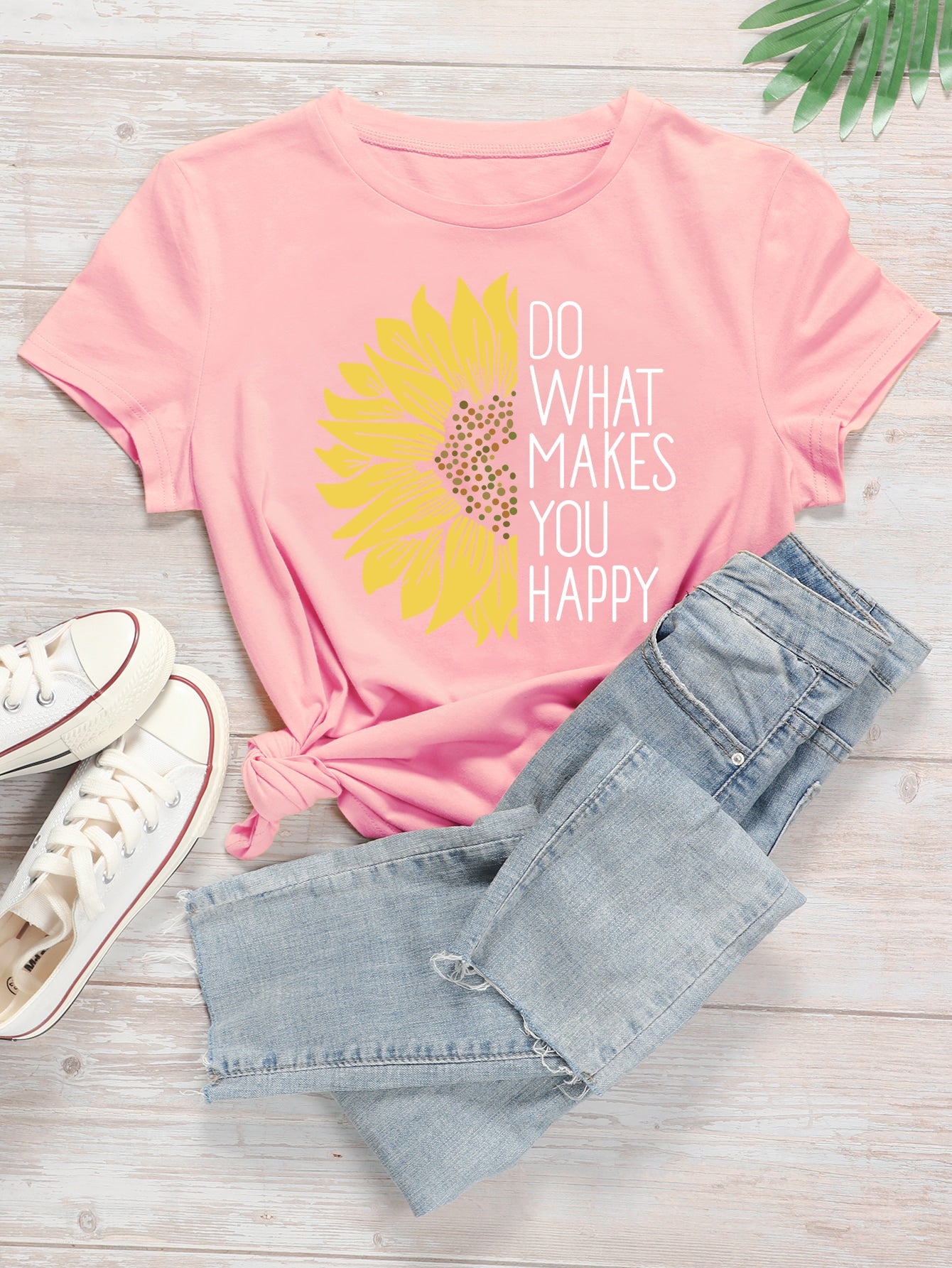 Slogan And Sunflower Print Tee