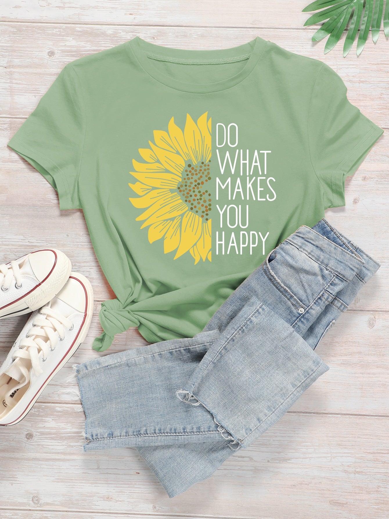 Slogan And Sunflower Print Tee