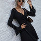 Solid Twist Flounce Sleeve A-line Dress