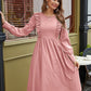 Solid Ruffle Trim Midi A-line Dress