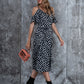 Allover Print Cold Shoulder Belted Dress