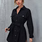 Single Breasted Flap Pocket Belted Shirt Dress