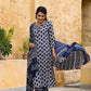 Women's Cotton Blend Floral Block Printed Straight Kurta Pant with Dupatta Set