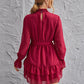 Shirred Neck Layered Hem Belted Swiss Dot Dress