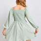 Girls Drawstring Front Shirred Back Lantern Sleeve Dress