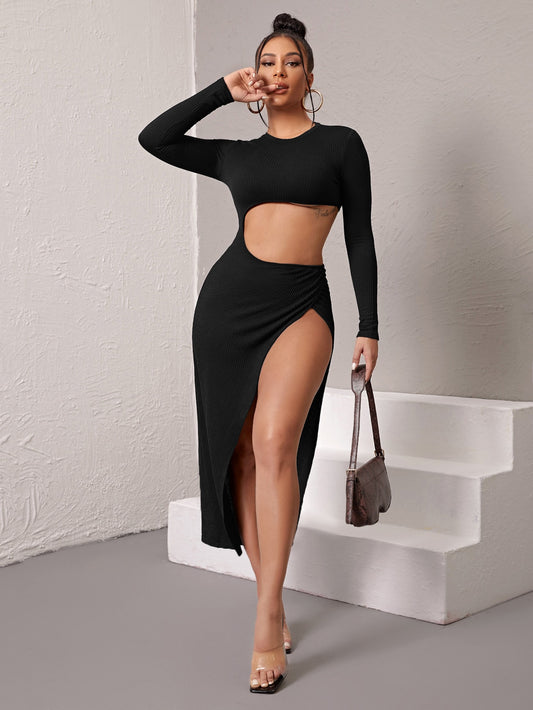 Cutout Detail Split Thigh Dress