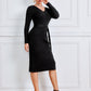 D-ring Belted Solid Sweater Dress
