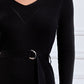 D-ring Belted Solid Sweater Dress