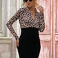 Shawl Collar Leopard Print Color Block Dress
