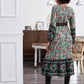 Fringe Tie Neck Button Front Floral Dress