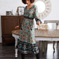 Fringe Tie Neck Button Front Floral Dress