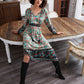 Fringe Tie Neck Button Front Floral Dress