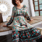 Fringe Tie Neck Button Front Floral Dress