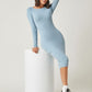 Scoop Neck Solid Long Sleeve Bodycon Dress