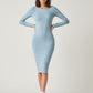 Scoop Neck Solid Long Sleeve Bodycon Dress
