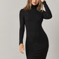 High Neck Solid Bodycon Dress