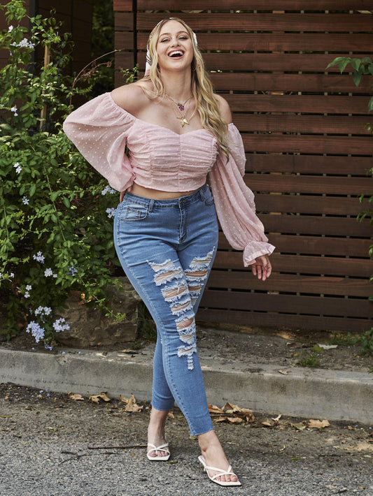 Plus Light Wash Ripped Detail Jeans