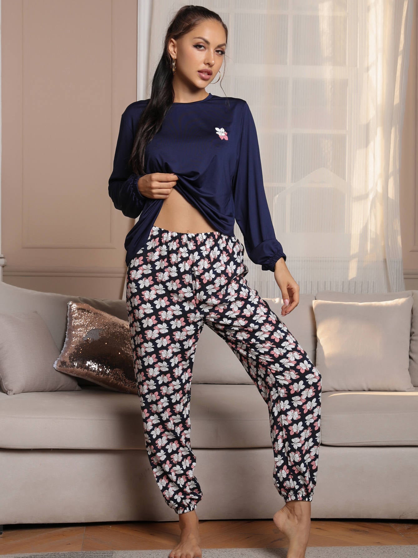 Flower Print Pajama Set