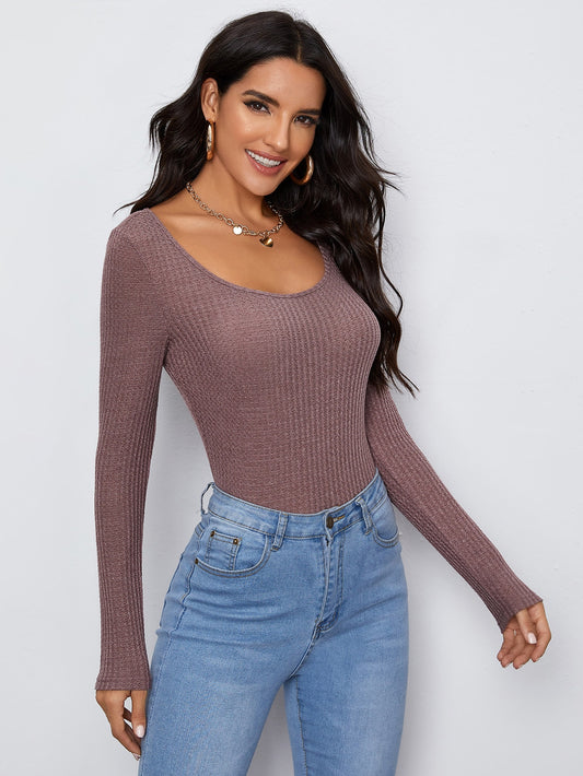 Scoop Neck Waffle Knit Fitted Tee